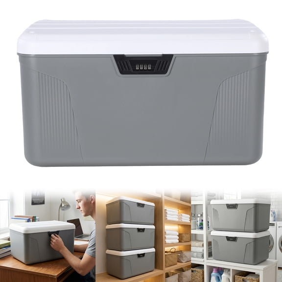 SHegdu Lockable Storage Container Bin 9.77 Gallon Capacity Organizer Box Plastic Trunk Stackable with Lid Combination Lock Household Office File Important Items Storage (Gray)