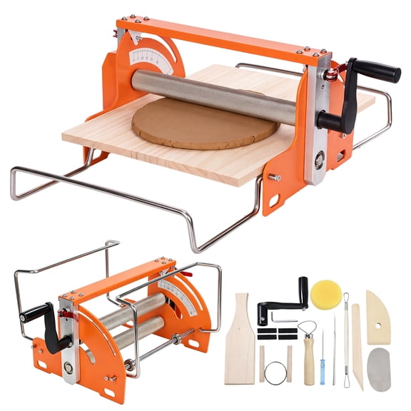 SHegdu Manual Slab Roller Set with Board, Pottery Tools Metal Hand Cranked Clay Press Machine Foldable Tabletop for Home Studio Beginners