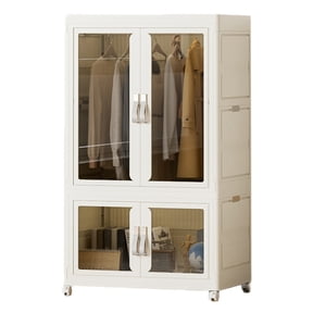 SHegdu Portable Closet Collapsible Wardrobe with Hanging Rod Storage Organizer Large Capacity Multi-function Storage Shelf with Clear Door for Living Room Bedroom