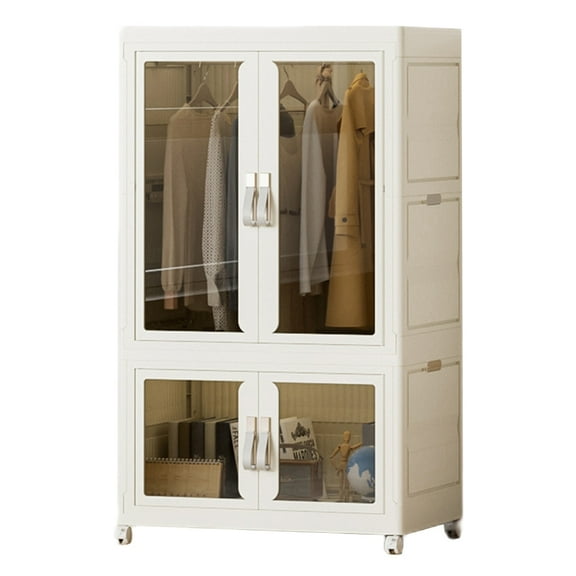 SHegdu Portable Closet Collapsible Wardrobe with Hanging Rod Storage Organizer Large Capacity Multi-function Storage Shelf with Clear Door for Living Room Bedroom