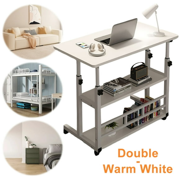 SHegdu Portable Rolling Computer Desk on Wheels,with Multi-Layer Storage Adjustable Height,With Invisible Omnidirectional Wheels,for Small Spaces