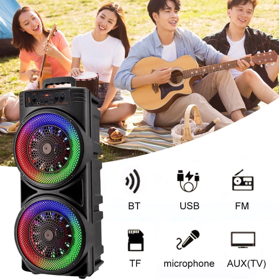 SHegdu Portable compatible Bluetooth Speaker,Pairing Loud Stereo Sound Deep Bass Large Party Speakers,Fast Charge,Cool Lights,for Outdoor Home Camping,Backyard