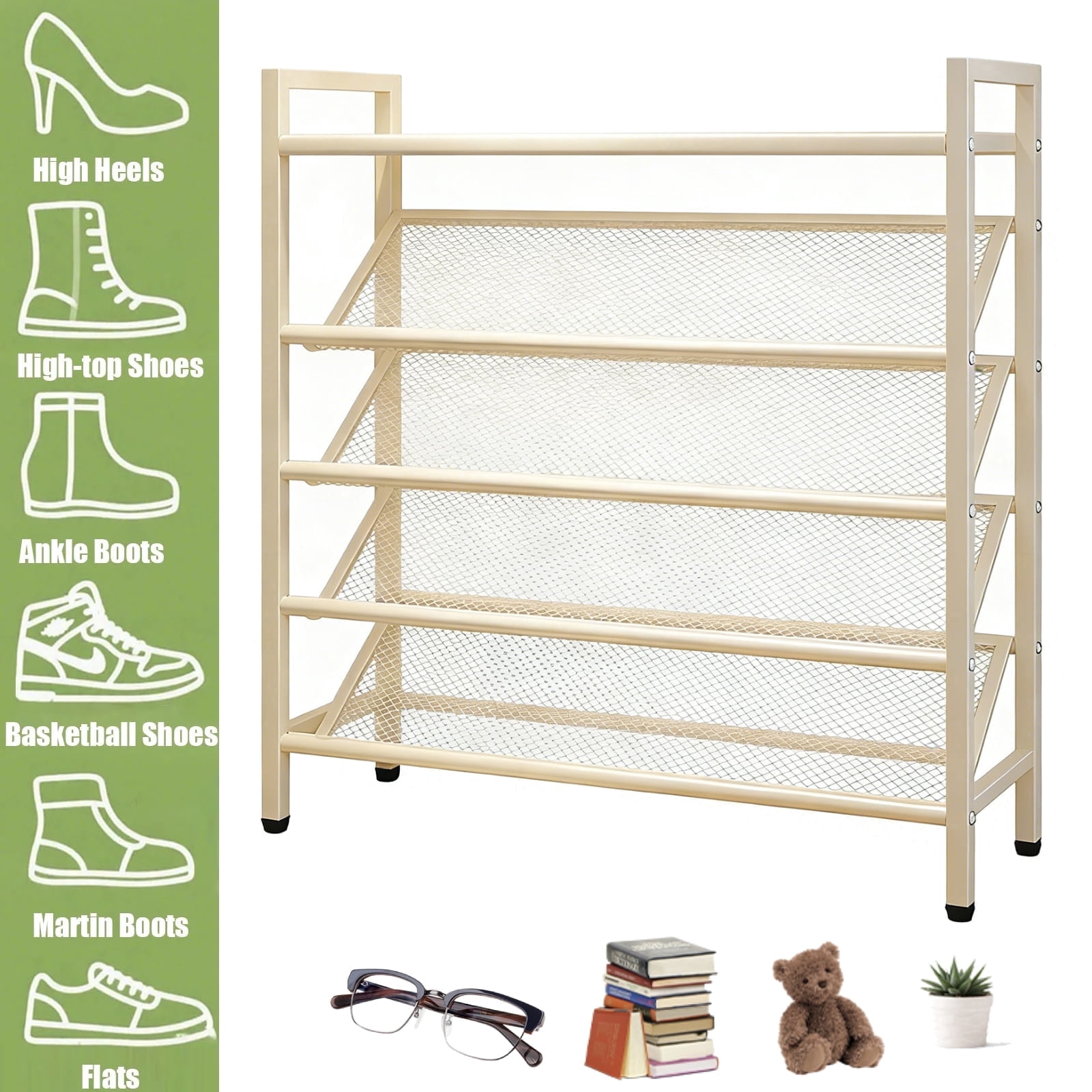 SHegdu Shoe Rack, 5-Tier Slanted Narrow Shoes Storage Shelf Supplies Organization Stand for Entryway, Kitchen, Hallway (White)