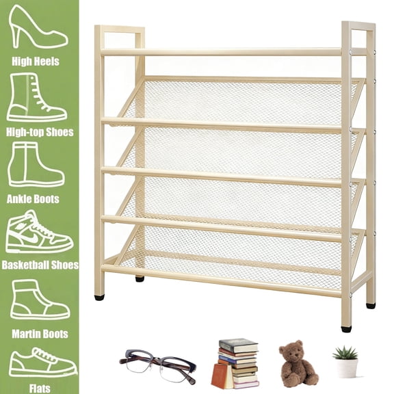 SHegdu Shoe Rack, 5-Tier Slanted Narrow Shoes Storage Shelf Supplies Organization Stand for Entryway, Kitchen, Hallway (White)