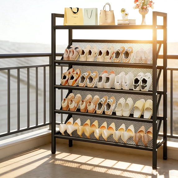 SHegdu Metal Shoe Racks,5-Tier Vertical Narrow Slanted Storage Shelf 25 ...