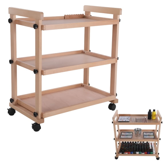 SHegdu Solid Beechwood Art Cart Storage Organizer with Caster Wheels Rolling Utility Studio Taboret Multi-layer Studio Special Painting Cart Large Capacity for Supplies & Classroom Utility