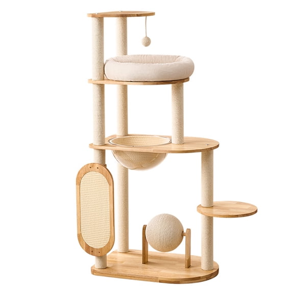 SHegdu Solid Rubber Wood Cute Climb Frame Beds with Scratching Posts Cat Scratching Ball And Board Washable Easy Clean for Large & Multi-cat Homes