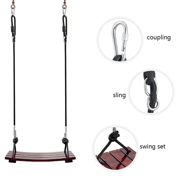SHegdu Solid Wood Swing One Seat Simple Swing Maximum Load 440Lbs Curved Swing Adjustable Rope Length Outdoor Rope Swing for Garden Patio Yard