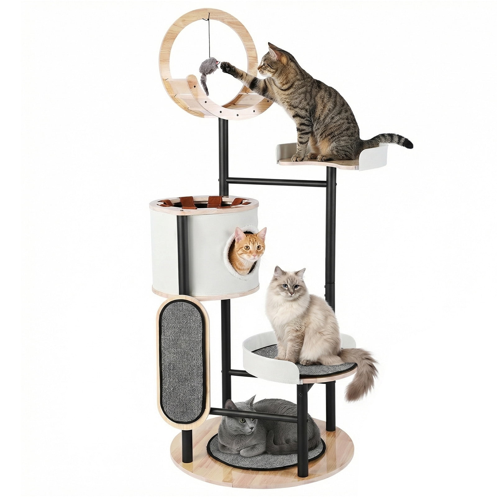 SHegdu Tall Cat Tree Multi-Level 66 inch Large Climbing Towers Pet Condos with Steel Frame Scratching Posts Platforms Pom Poms
