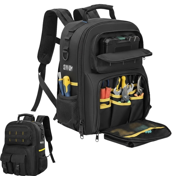 SHegdu Tool Backpack Heavy-Duty Electrician Work Storage Organizer Bag with Multiple Small Pockets for Electrician, Repairman, HVAC Techs