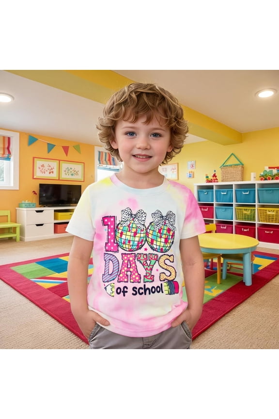 100 Days Of School Shirt Youth Boys Crew Neck Short Sleeve T-Shirts Children's Fashion Preppy Shirt School Clothes for Boys