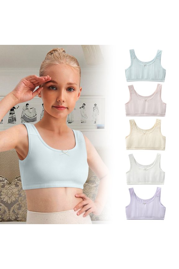 9-14 Training Girls Bras for Teens First Underwear Simple Elastic Soft Breathable Comfy Built-in Crop Vest