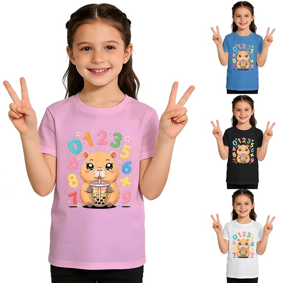SHenli Baby Boy Tops Letter Print Cowl Neck Shirt Short Sleeve T Shirt Top Loose Fit Summer Tops Little Boys Clothes Pink 2-3 Years