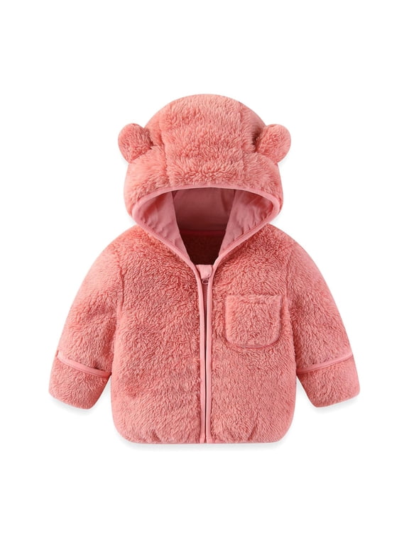 Baby Boys Girls Winter Coat, Bear Hooded Jacket With Fold Over Mittens, Warm Soft Outerwear For Cold Weather, Cozy Clothing For Everyday Wear