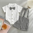thumbnail image 1 of SHenli Boy 2Pcs Set Bow Tie Button Down Shirt Bodysuit Top Striped/Plaid Shorts Summer Outfit for 0-18M, 1 of 3