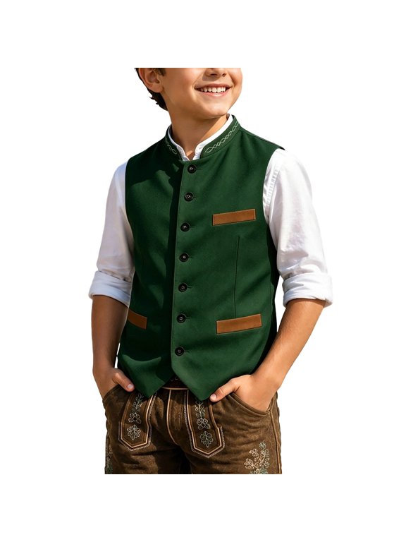 Boys German Beer Festival Lightweight Vest Jacket Striped Sleeveless Coat for Kids Casual Fall Outerwear