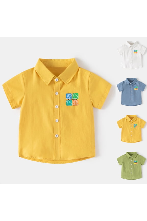Boys Polo Shirt Patterned Button Down Letter Print Short Sleeve Pocket Shirts Basic Trendy Tops Cute Baby Boy Clothes