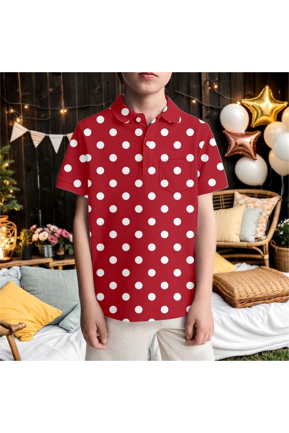 Boys Polo Shirts 14-16 Button Closure Letter Print Short Sleeve Comfortable Preppy Tops Cute Baby Boy Clothes
