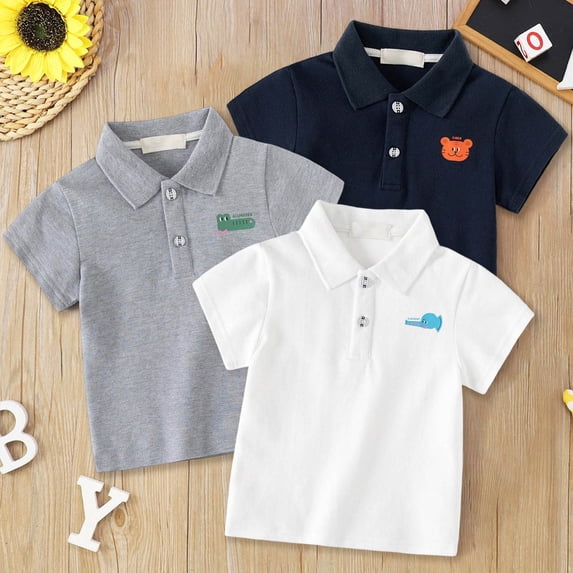 SHenli Boys Polo Shirts 14-16 Button Closure Striped Short Sleeve Basic Gentleman Tops Summer Shirt With Pocket