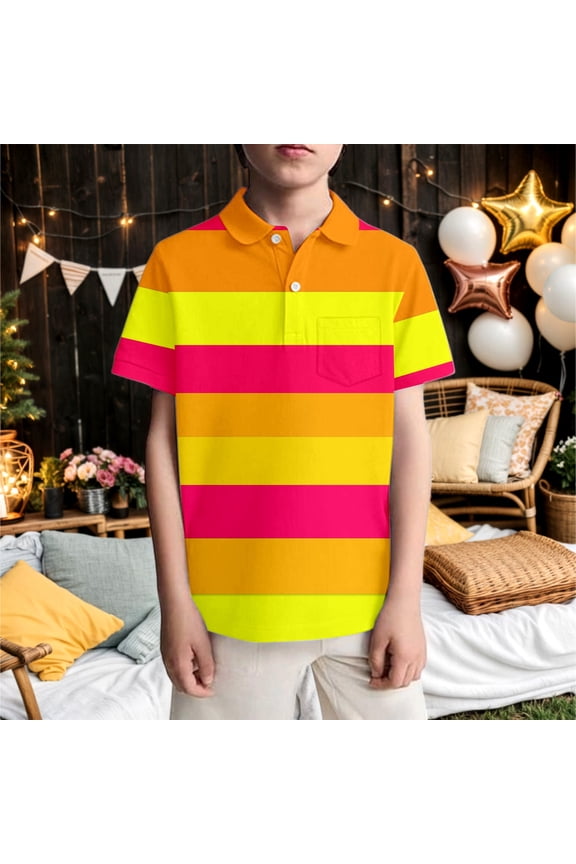 Boys Polo Shirts Size 10-12 Button Closure Tropical Print Short Sleeve Shirt Cute Preppy Tops T-Shirts Infant To Big Kid