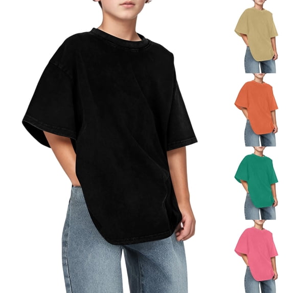 SHenli Boys Shirts Size 8 Round Neck Short Sleeve T-Shirts Loose Pullover Tops School Clothes for Boys
