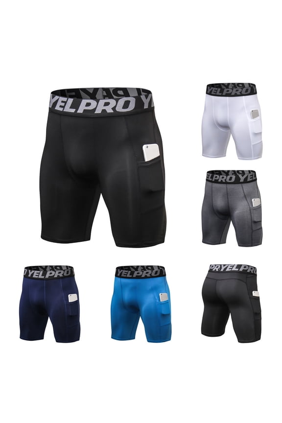 Compression Shorts Men with Pocket Spandex Sport Shorts Athletic Workout Running Performance Baselayer Underwear Navy M
