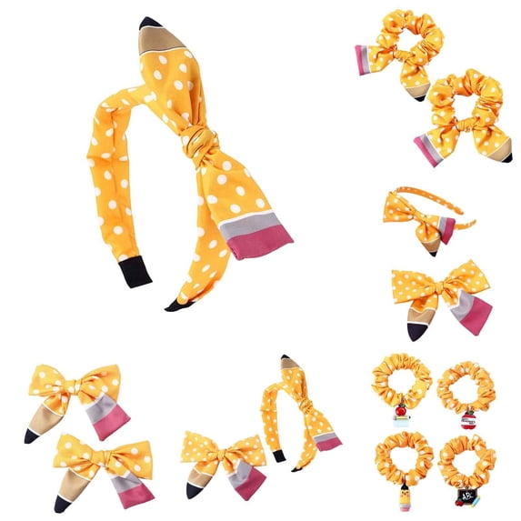 SHenli Cute Yellow Pencil Bow Headband for Girls Hair Accessories Outfit (2 PCS Pencil Hair Loops)
