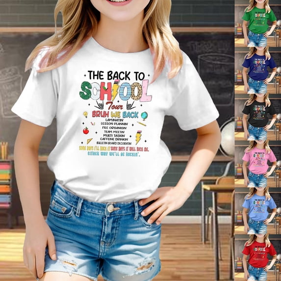 SHenli First Day Of Shirts Trendy Crew Neck Short Sleeve T Shirt Cartoon Print Comfortable Preppy Tops T-Shirts Toddler To Big Kid Red 8-9 Years