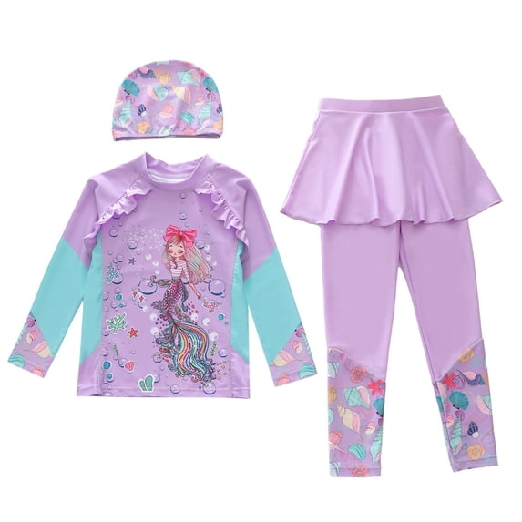 SHenli Girls Bathing SuitGirls Tankini Swimsuits Size 10Girls Long Sleeve Swimwear Two Piece Rash Guard Top With Swim Skirt Bottoms Sun UPF 50