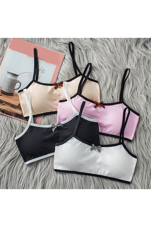 Girls Cotton Bras 5-Pack – Wire-Free Sports Bralettes with 3-Row Hook-and-Eye Teen Underwear for Ages 8–14