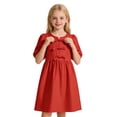 thumbnail image 1 of SHenli Girls Dresses Bowknot Puff Sleeve Skirt Crewneck Short Sleeve Dress Soild Color Casual Sundress Skirts for 5-14 Years, 1 of 3