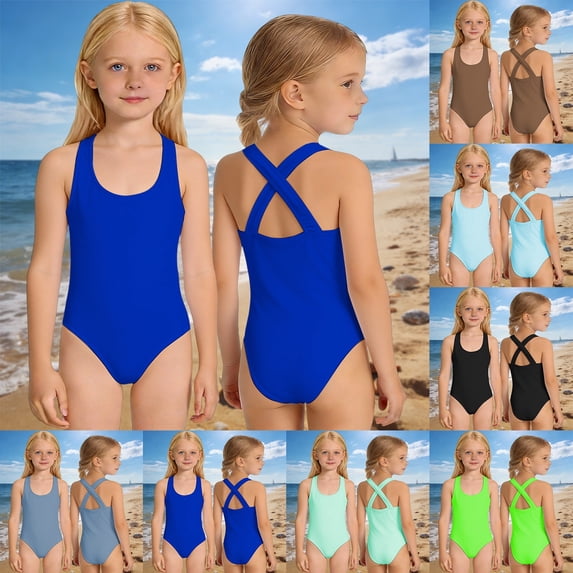SHenli Girls One Piece Swimsuit Size 16 High Waisted Tankini Set Quick Drying Color Block Bathing Suit Beach Swimwear Removable Chest Pad