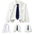 thumbnail image 1 of SHenli Girls Shirts Size 13-14 Years Short Sleeve Button Down Ruffle School Uniform Crop Tops Peter Pan Collar Plaid Blouse White, 1 of 10