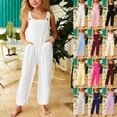 thumbnail image 1 of SHenli Girls Sleeveless Jumpsuits Spaghetti Strap Loose Romper Long Pants with Pockets Casual Denim Overalls Jeans Pants, 1 of 6