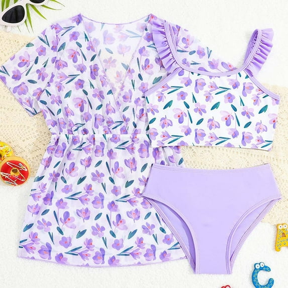 SHenli Girls Swimsuit Cut Out Girls Bikini Drawstring Tankini Set 3pcs Ruched Side Girls Bathing Suit size 12