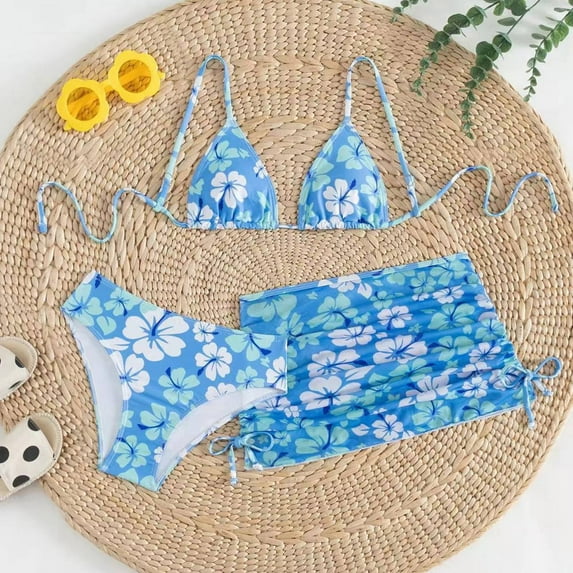 SHenli Girls Swimsuit Cute Ruffle Bikini Sets for Teen Girls Spaghetti Strap Tankini Set 3 Pieces Rash Guard Girls Bathing Suit size 6
