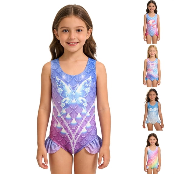SHenli Girls Swimsuit One Piece Cute Bow Girls Tankini Swimsuit Lightweight Contrasting Trim Girl Bathing Suit Beach Swimwear Ruched Adjustable Strap Multicolour 7-8 Years