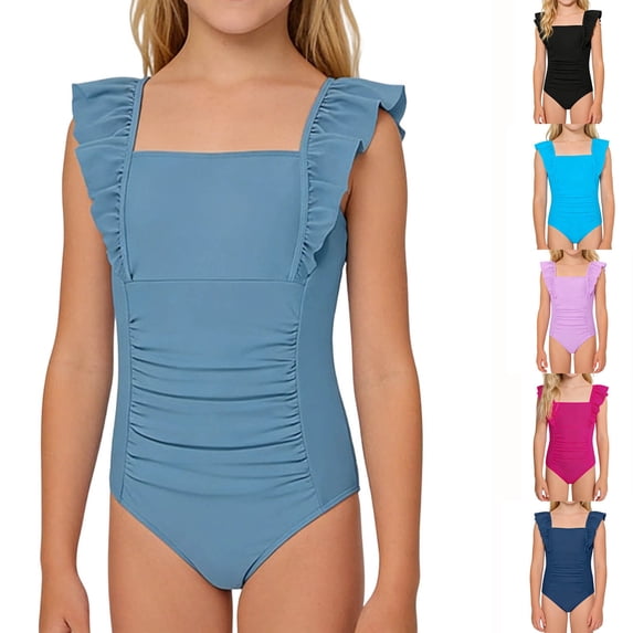 SHenli Girls Swimsuit One Piece Size 6 Tummy Control Girls Tankini Swimsuit Quick Dry & Stretchy Color Block Girls Dress Up Clothes Swimwear with Cover Up Beach Skirt Stripe Double Straps