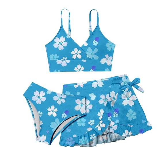 SHenli Girls Swimsuit Ruffle Bikini Sets Adjustable Straps Tankini Set 3pcs Girls Dress Up Clothes Color Block Swimwear Set Teens Girl