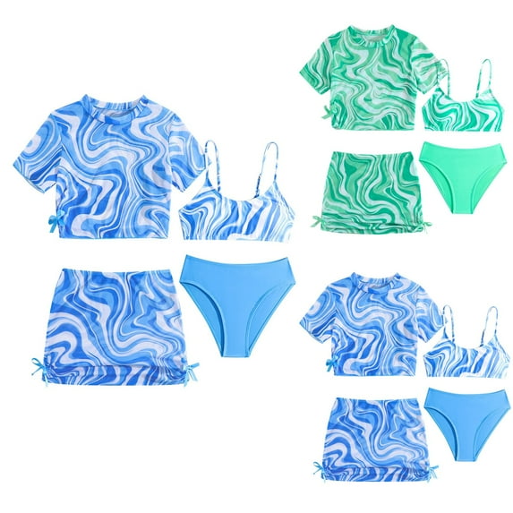 SHenli Girls Swimsuit Size 6 Cute Ruffle Bikini Top Adjustable Strap Tankini 3-Piece Rash Guard Girls Bathing Suits Size 14-16