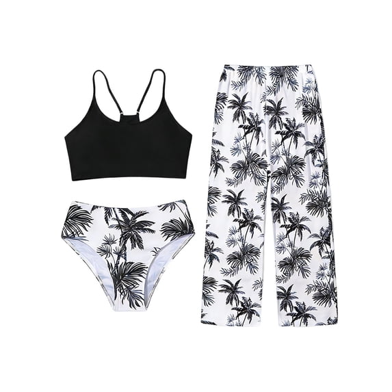 SHenli Girls Swimsuits Size 10-12 Ruched Side Teen Bikini Tie-Straps Tankini Set 3 Piece Teen Bathing Suit Color Block Swimwear Shorts and Skirt