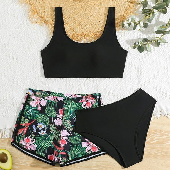 SHenli Girls' Swimwear Size 18Toddler Girl SwimsuitGirls 3 Piece Swimwear Long Sleeve Rash Guard Swim Shirt With Bikini Bottom and Swim Skirt for Sun Black 14-