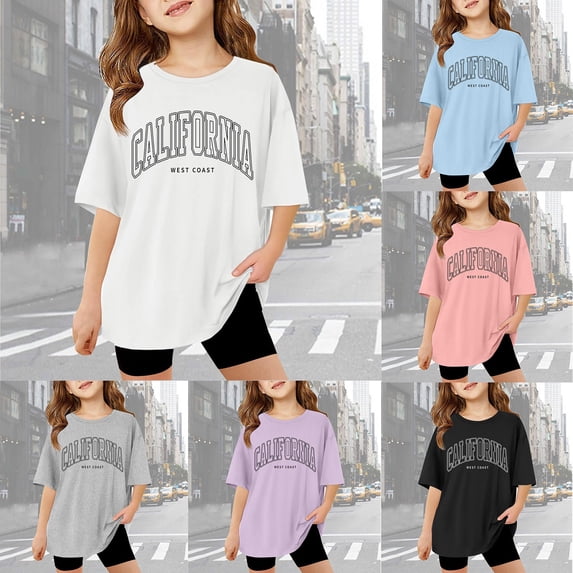 SHenli Girls T Shirts Oversized Soft Casual Crewneck Basic Tees Short Sleeve Kids Summer Tops