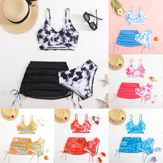 SHenli Girls Tankini Swimsuits 8-10 Ribbed Bikini Bottoms Drawstring Girls Tankini Swimsuit 3 Pieces Cutout Girls Dress Up Clothes