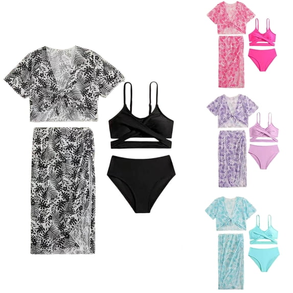 SHenli Girls Tankini Swimsuits Cute Ruffle Bikini Top Adjustable Straps Tankini with Shorts 3pcs Ruched Side Girls Bathing Suits Size 7-8