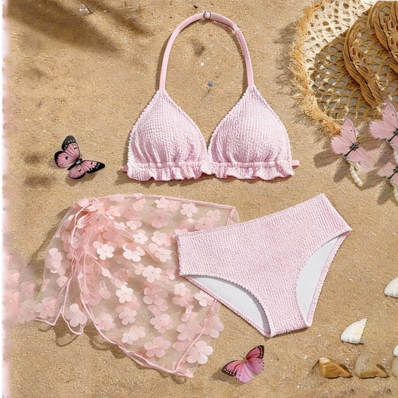 SHenli Girls Tankini Swimsuits with Shorts 10-12 Cut Out Bikini Sets for Girls 16-18 Adjustable Strap Tankini with Shorts 3 Pieces Cute Ruffle Girls Bathing Suits Size 7-8