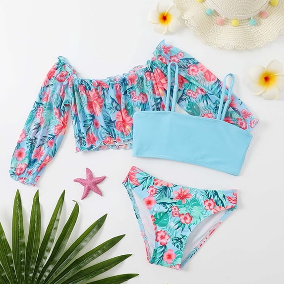 SHenli Girls Tankini Swimsuits Size 10-12 Cute Ruffle Bikini Set Tie-Straps Girls Swimwear Tankini 3 Piece Rash Guard Girls Bathing Suit size 12
