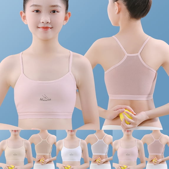 SHenli Girls Training Bras - 5 Pack Soft Stretch Cotton Bra, Cami Style Girls Underwear with Adjustable Straps (7-14)
