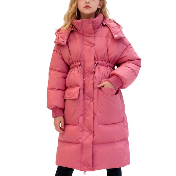 SHenli Girls Winter Long Insulated Knee Length Coat, Warm Thickened Down Alternative Outerwear, Cozy Jacket for Teen Youth Kids