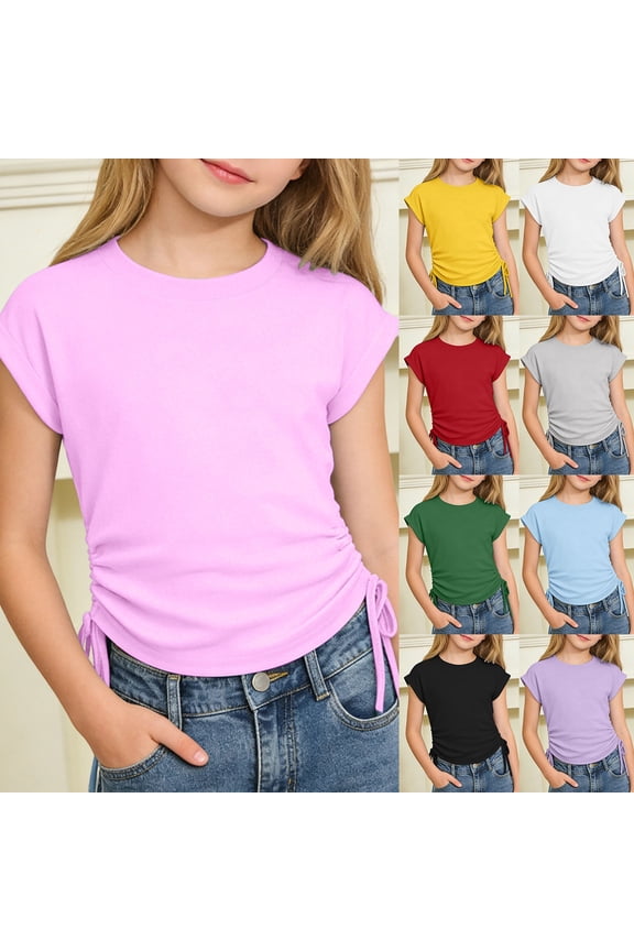 Kids Shirts Girls Letter Print O Neck Shirt Short Sleeve T Shirt Thin and Light Holiday Shirts T-Shirts Infant To Big Kid
